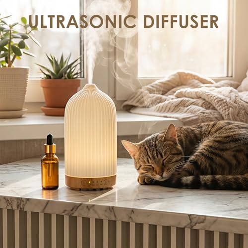 Essential Oil Diffuser Humidifier, GuKKK 200ML Silent Ultrasonic Aromatherapy Humidifier, with Timers and 7 LED Colors, for Home Office Bedroom