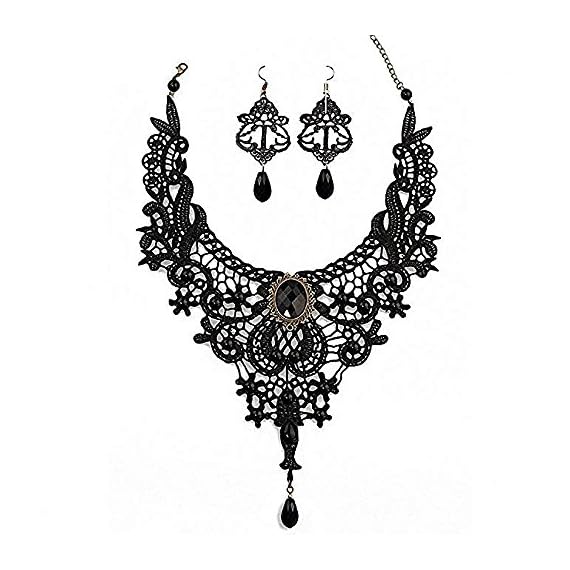 Amupper-Black-Lace-Necklace-Earrings-Set-Gothic-Lolita-Pendant-Choker-Clothing-Accessories-for-Wedding-Birthday-Hallowen-Christmas-Custume
