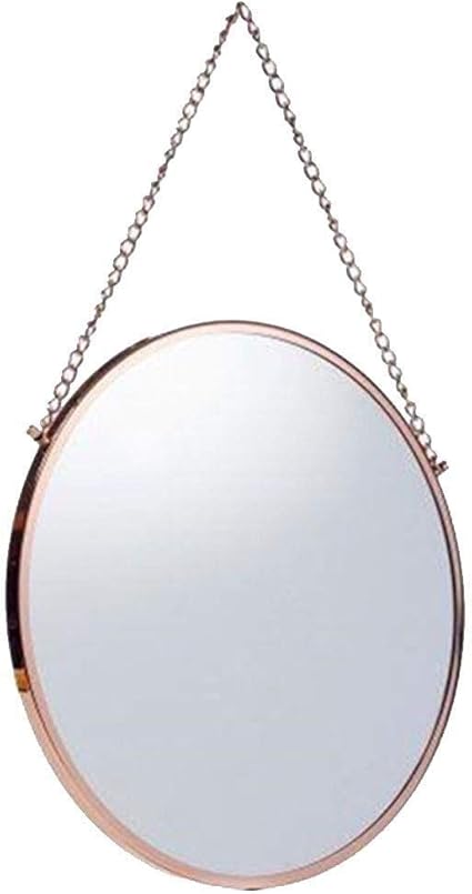 TYWZJ Espejo de Metal con Marco de Oro Rosa, Espejo Redondo para Colgar