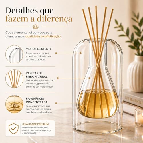 Difusor de Aromas em Vidro Duplo Elegante – Design Moderno Decorativo – Ideal para Aromatizador de Ambiente, Casa, Escritório e Sala (Frasco Cônico)