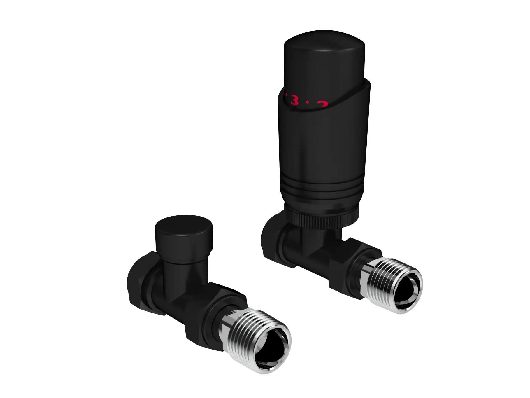 Black Thermostatic Radiator Valve Angled Corner or Straight Matt Black Radiator TRV Thermostat Valves (Straight)