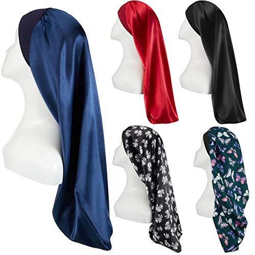 5 Pieces Long Satin Sleep Cap Long Hair Loose Sleeping Cap with