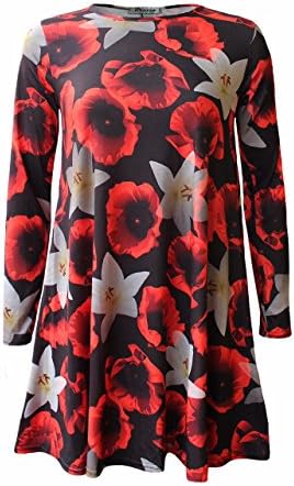 Hollywood Women's Comfy Floral Printed Flared Swing Dress (XX-Large, Lilly Poppy)