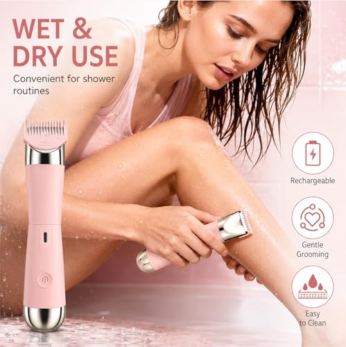 Dermave Bikini Shaver & Trimmer for Women, 2-in-1 Electric Razors & Shaver-Pink