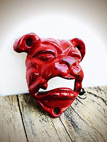 Crimson Red English Bulldog Wall Mount Cast Iron Bottle Opener - Rustic Man Cave Bar Decor - Unique Gift for US Marine - Thumbnail 4