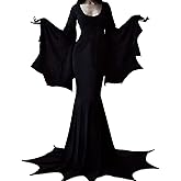 YOGFIT Costumes for Morticia Long Black Gothic Bat Sleeve Dress Halloween Cosplay Costumes for Women