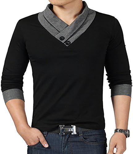 YTD 100% Cotton Mens Casual V-Neck Button Slim Muscle Tops Tee