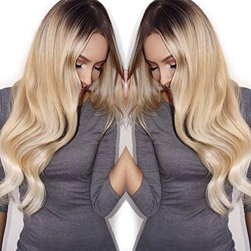 NiceToBuy Glueless #2/#24 Brown to Natural Blonde Ombre Color Wavy Lace Front Wig Brazilian Virgin Human Hair Wigs for Women 14inch