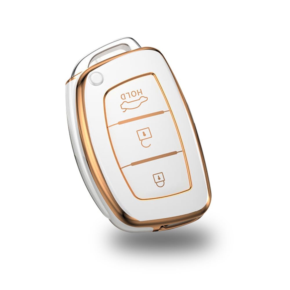 KUNIO Keyless Key Fob Cover fit for Hyundai Kona i10 i30 i20 ioniq Hybrid Tucson Santa Fe ix35 Mistra key fob cover Key Cover TPU Car Key Protection Key Cover 3 Buttons A White