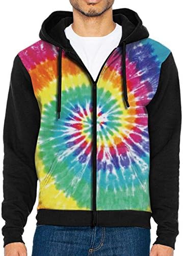 ThunderLL Pastel Rainbow Tie Dye Men's Adult Casual Pockets Hooded Sweater Zipper Hoodie Long Sleeve Sweatshirt Jacket