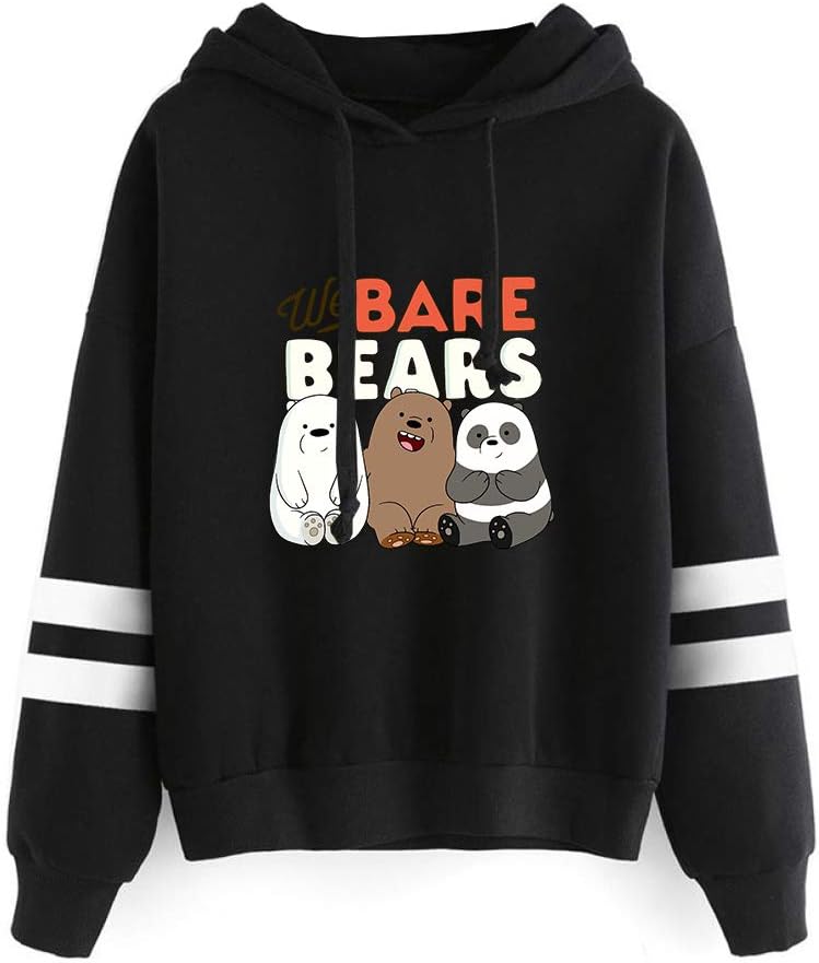Gogofuture We Bare Bears Pullover Cozy Sweater Simple Printed Hooded Sweatshirt Casual Hooded Pullover Popular Sweatshirt