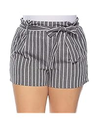 Pantalones cortos de verano para dama, talla grande, casuales, de cintura alta, a rayas