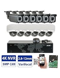 GW 16 canales 2160p NVR sistema de cámara de seguridad de vídeo   6 x bala y 6 x cúpula 2160p impermeable Varifocal cámaras de 5 MP, grabación en tiempo real 1080P   30 fps, preinstalado 4TB HDD