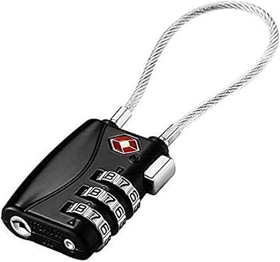 Amazon Tsaロック 南京錠 旅行 ワイヤーロック ダイヤル式ロック 暗証番号 3桁 海外旅行 荷物 スーツケース バックパック用 ブラック Traseus バッグ用ロック