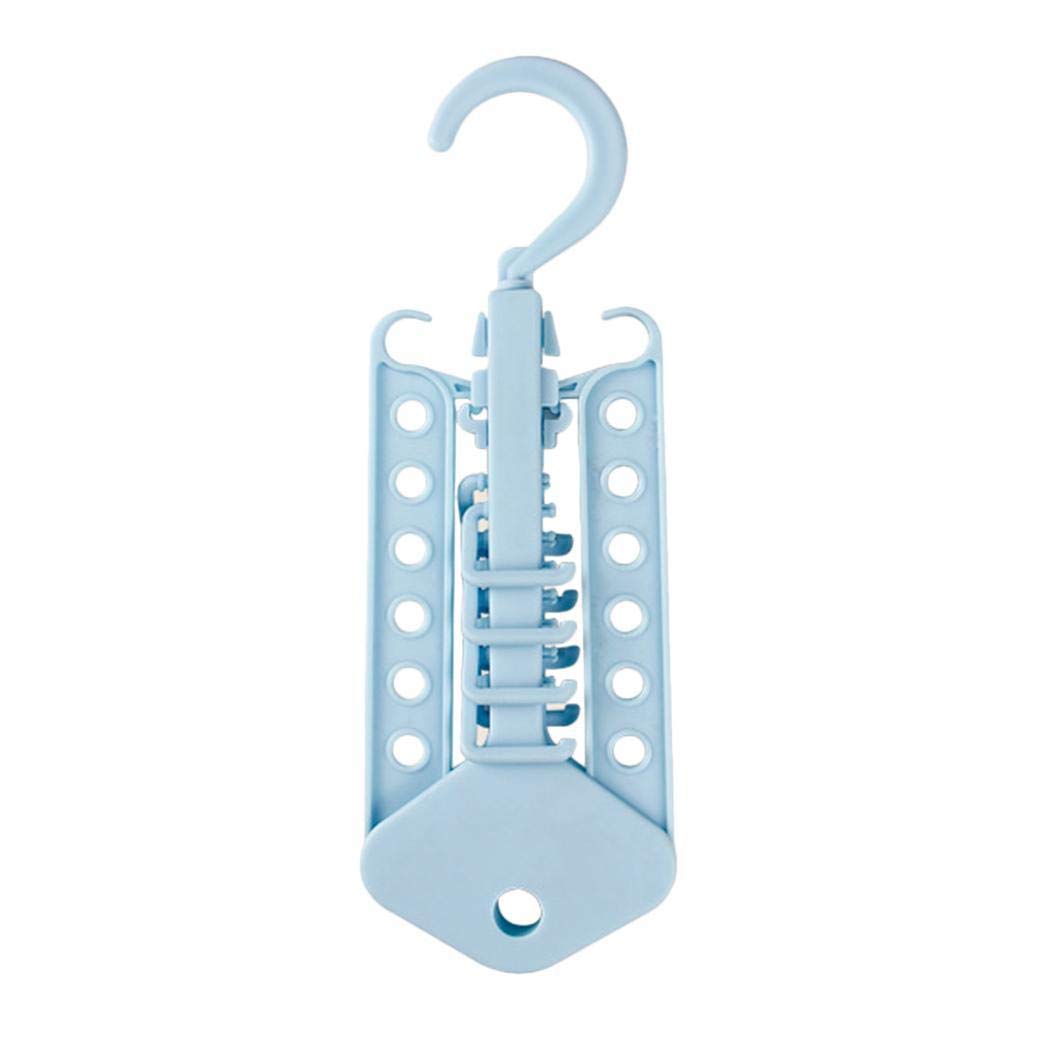 Angoo Beauty Multi-Functional Hanger Telescopic Foldable Household Hook Non-Slip Suit Hangers (Blue)