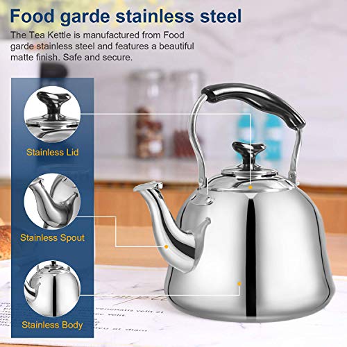 Tea Kettle Stovetop Teapot 2 Liter Stainless Steel Hot Water Kettle