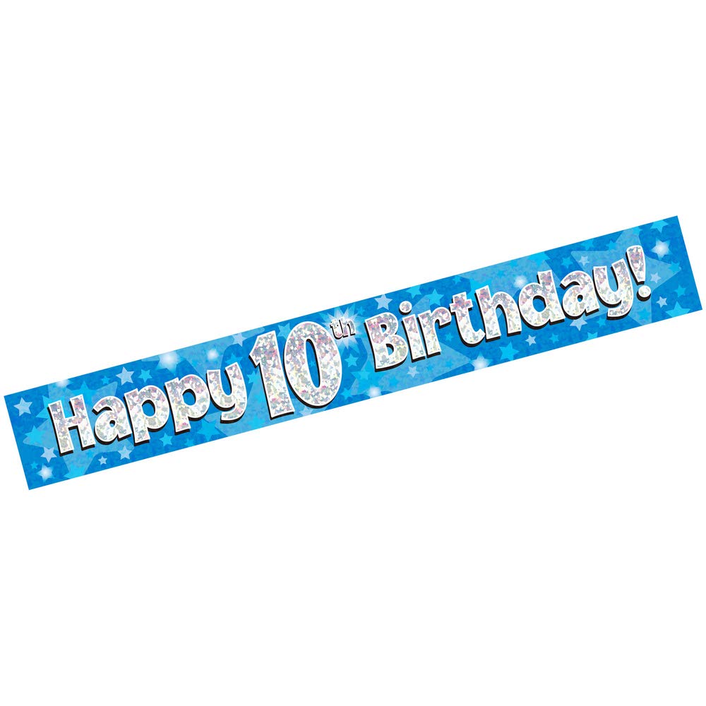 Party2u Blue & Silver Stars Holographic Happy 10th Birthday Banner