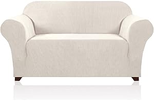 PrinceDeco Stretch Loveseat Sofa Cover Slipcover Couch Cover for 2 Cushion Sofa Washable Sofa Cover for Pets Friendly Furniture Protector Covers with Non Slip Bottom(Loveseat, Ivory)
