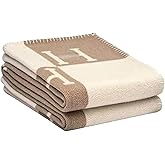 Fcteap h Blanket Soft Throw Blanket Faux Fleece Cashmere Plaid Warm Shawl Thick Knitted Plush Cozy Comfy for Women Throw Blanket for Sofa Couch Bed Queen King Size 55x66 in (Khaki)