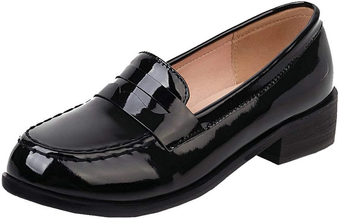 Alsoloveu Women Patent Leather Loafers Shoes