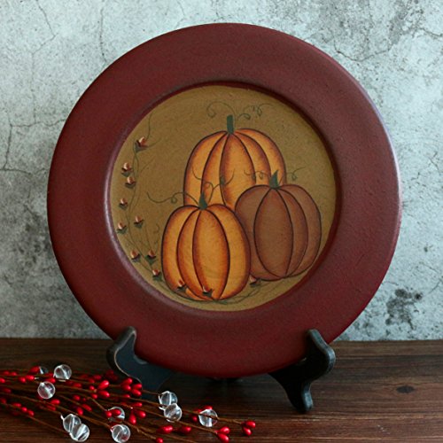 CVHOMEDECO. Primitive Antique Pumpkin Painted Wood Decorative Plate Halloween Display Wooden Plate Home DÃ©cor Art, 9-3/4 Inch