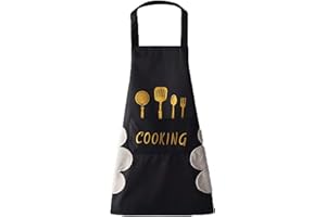 ATRDTO Kitchen Apron with Hand Wipe,Water-drop Resistant with 2 Pockets Cooking Bib Aprons for Women Men Chef