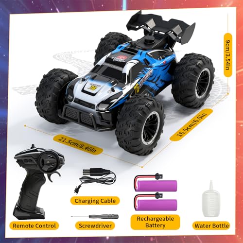 Eaglestone 1:16 4WD RC Car with LED Lights, Music & Spray, 2.4GHz Off-Road Remote Control Vehicle with Dual Battery 40-Min Playtime, One-Click Demonstration Gift for Kids Boys Ages 5-12
