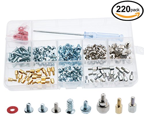 Computer Screws, CO RODE 220pcs PC Screw Standoffs Spacer Set Assortment Kit for Hard Drive Computer Case Motherboard Fan Power Graphics with Extra Screwdriver