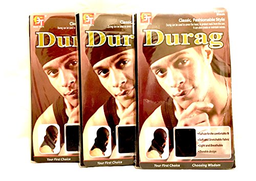 3pc Value Pack 3 Black Durags Du Rag Tie Down Black Durag 3pc