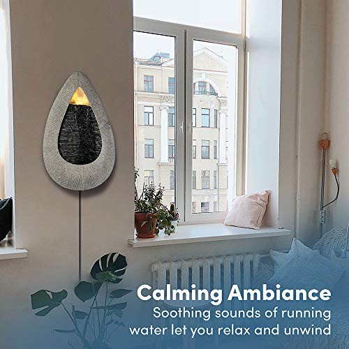 Teardrop, Indoor/Outdoor Wall Fountain 20” x 12” | Handcrafted Natural Stone Look with LED Lights, Adjustable Speed, Calming Waterfall Sounds | Made with Polyresin Material (Tan) … - Thumbnail 7