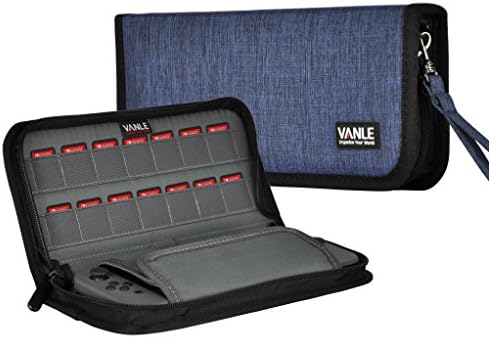 Nintendo Switch Case - Vanle Premium Canvas Travel Carrying Case, Protective Storage Bag Pouch with 14 Game Holders (Blue)