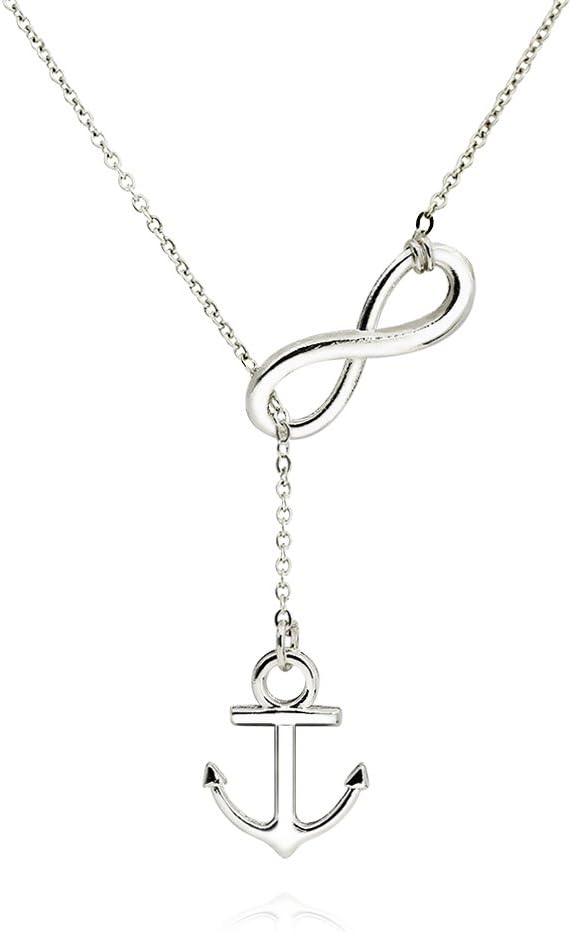 ELBLUVF Silver Plated Alloy Handmade Anchor and Infinity Lariat Y Necklace Three Lengths