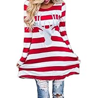 koobea Dress for Women Casual Christmas Party Long Sleeve Stripes Dresses from Red Small
