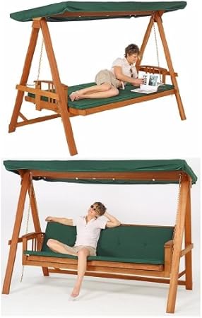 Amazon De Rog Garden Line Rl3050 Hollywoodschaukel Schaukel Liege Bank Relax Mit Polster Und Dachhimmel Grun