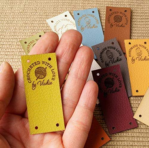 Download Amazon.com: Faux leather labels for handmade items, vegan leather tags, personalized crochet ...