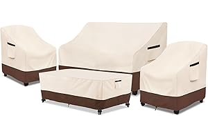 Rileytee Patio Furniture Set Covers, 4 Pcs 600D Heavy Duty 100% Waterproof Outdoor Furniture Cover, Fit Patio Loveseat, Chair and Coffee Table (Beige & Brown)