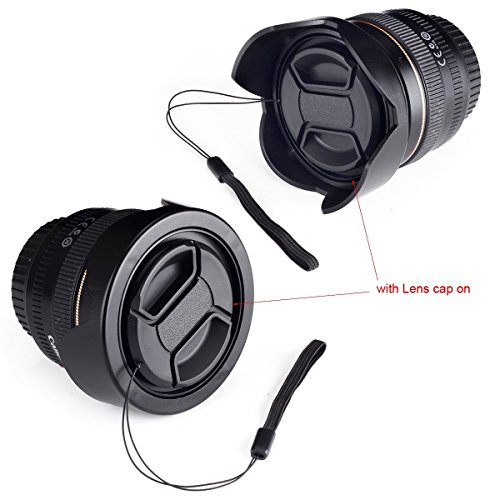 Lens Hood Set, Reversible Tulip Flower + 3 Stages Collapsible Rubber Lens Hood + Center Pinch Lens Cap with Cap Keeper Leash + Microfiber Cleaning Cloth (67MM) - Thumbnail 2