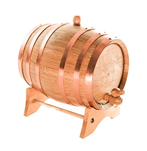 American Oak Aging Barrel | Handcrafted using American White Oak | Age your own Whiskey, Beer, Wine, Bourbon, Tequila, Hot Sauce & More (5 Liter or 1.32 Gallon, Copper Hoops) - Thumbnail 2