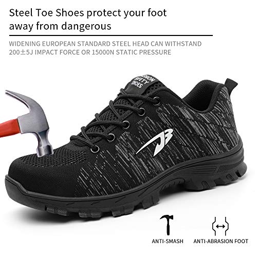 Men Steel Toe Safety Work Shoes,Mesh Breathable Lightweight Comfortable Steel Toe Shoes, Puncture Proof Slip Resistant Industrial Construction Shoes,Casual Outdoor Athletic Fashion Sports Sneakers