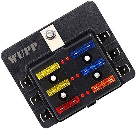 Blade Fuse Box Holder with LED Warning Indicator Damp-Proof Cover for Car Boat Marine RV Truck DC 32V (Spade Terminal,6-Way)