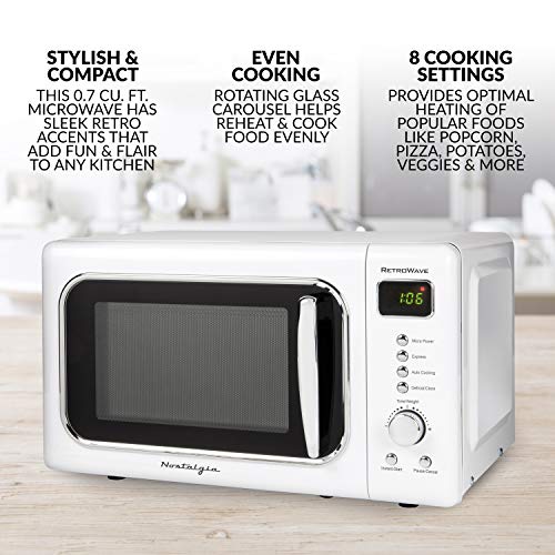 Nostalgia Retro Compact Countertop Microwave Oven 0.7 Cu. Ft. 700Watts