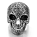 INBLUE Men's Stainless Steel Ring Black Silver Tone Skull Flower Size11