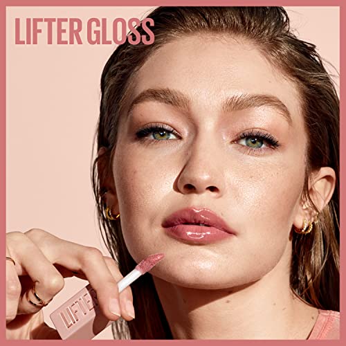 MAYBELLINE LIFTER GLOSS, HYDRATING LIP GLOSS WITH HYALURONIC ACID, HIGH SHINE FOR PLUMPER LOOKING LIPS, AMBER, CREAM NEUTRAL, 0.18 OUNCE