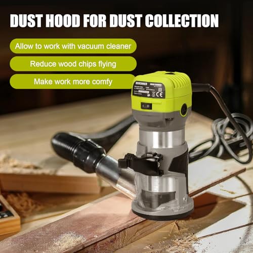 DEWINNER Electric Palm Router Tool, 710W Compact Wood Router Trimmer with Metal Base, 6Variable Speeds Router for Woodworking, Trimmer Router with hand Bag, 15pcs Palm Router Bits for Handwork and DIY