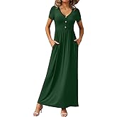 GRECERELLE Womens Summer Long Maxi Dresses 2026 Short Sleeve V Neck Casual Button Dress with Pockets