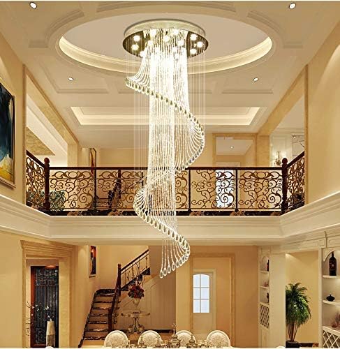 Modern Clear Glass Crystal Round Raindrop Chandelier Lighting Flush Mount LED Ceiling Light Fixture Lamp Livingroom Dinning Room Bedroom Entryway Hallway 7 GU10 Bulbs Required H71in X D24in