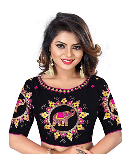 flowers fashion black banglori cotton silk readymade embroidery designer saree blouse