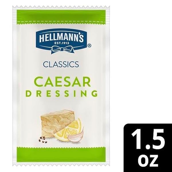 HELLMANN’S CLASSICS CAESAR SALAD DRESSING PORTION CONTROL SACHETS GLUTEN FREE, NO ARTIFICIAL FLAVORS, COLORS OR HIGH FRUCTOSE CORN SYRUP, 1.5 OZ, PACK OF 102