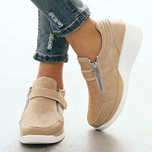 St.Dona_Shoes Women's Platform Wedge Tennis Walking Shoes Breathable Lightweight Casual Comfort Fashion Sneaker Beige