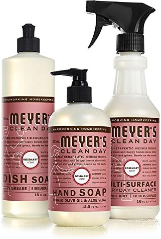 Mrs. Meyers Clean Day Rosemary Kitchen Basics Set: 3 items - (1) Dish Soap, (1) Hand Soap, (1) Everyday Cleaner